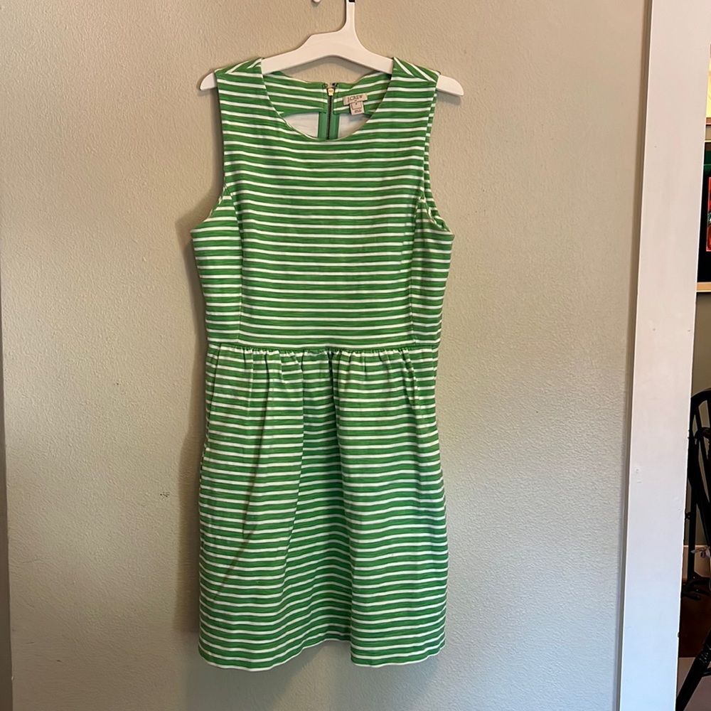 J Crew green and white striped dress